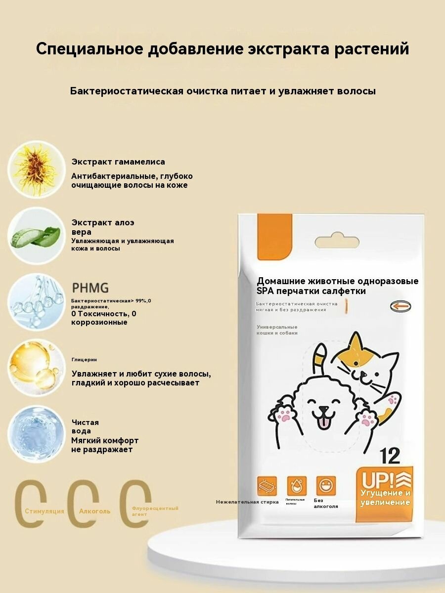 Влажные шампуневые салфетки-перчатки для мытья животных кошек и собак