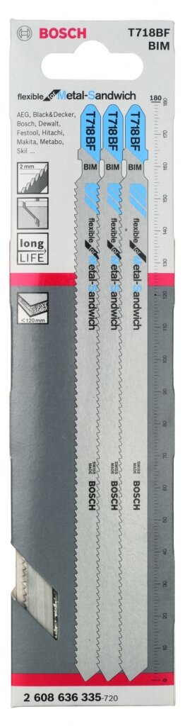 3 лобзиковые пилки T 718 BF BIM Bosch 2608636335
