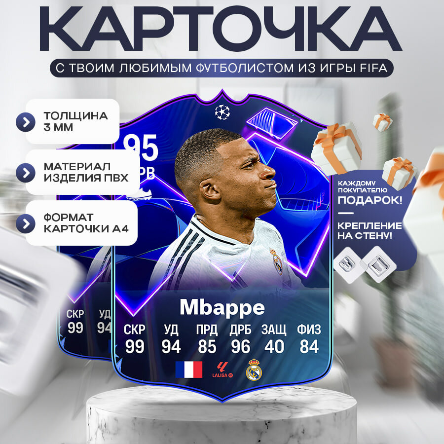Футбольная карточка Килиан Мбаппе Реал Мадрид 95 А4