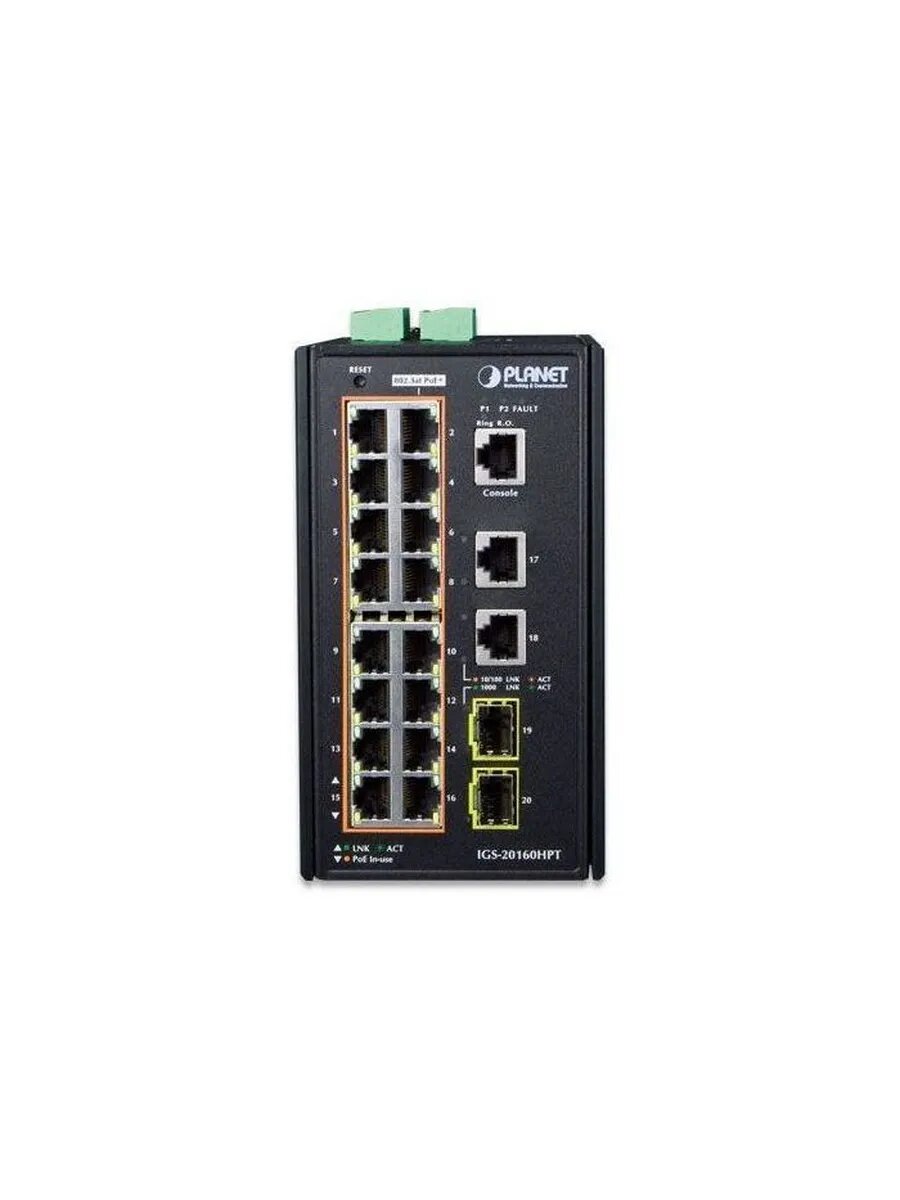 IP30 Industrial L2+/L4 16-Port 1000T 802.3at PoE+ 2-Port 1000T + 2-port 100/1000X SFP Full Managed Switch (-40 to 75 C, dual redundant power input on 48~56VDC terminal block, DIDO, ERPS Ring Supported Planet - фото №4