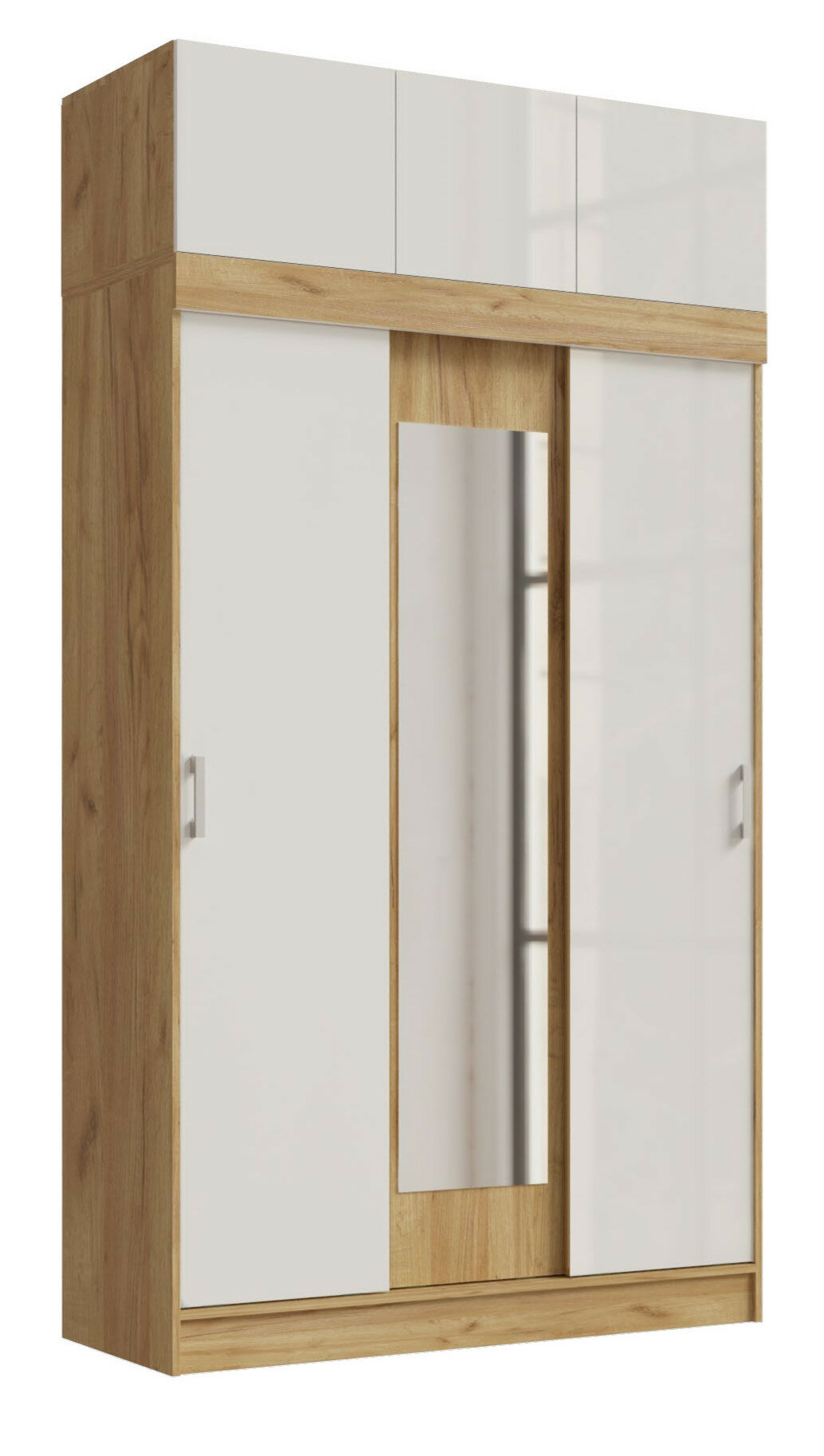 Шкаф-купе 3-х дверный с зеркалом и антресолью Бася/Роджина (1300) дуб крафт/ белый глянец холодный