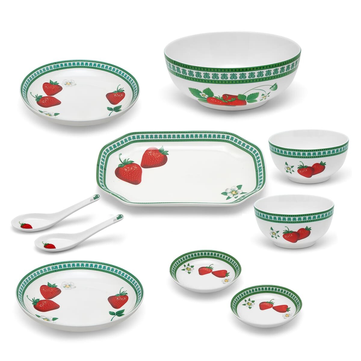 Обеденный сервиз "Клубника", фарфор, белый, для 2 персон, 10 предметов