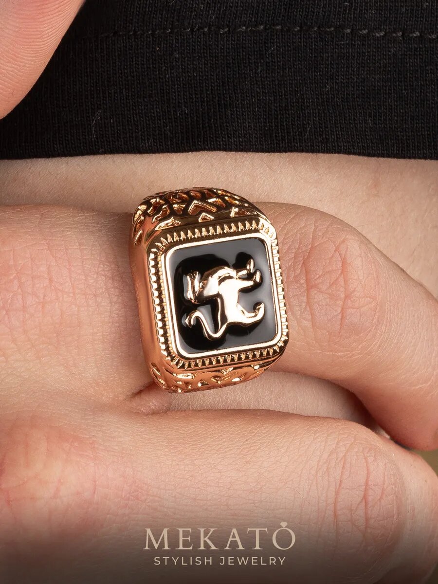 Печатка МЕКАТО, размер 19, черный, золотой — фото 1
