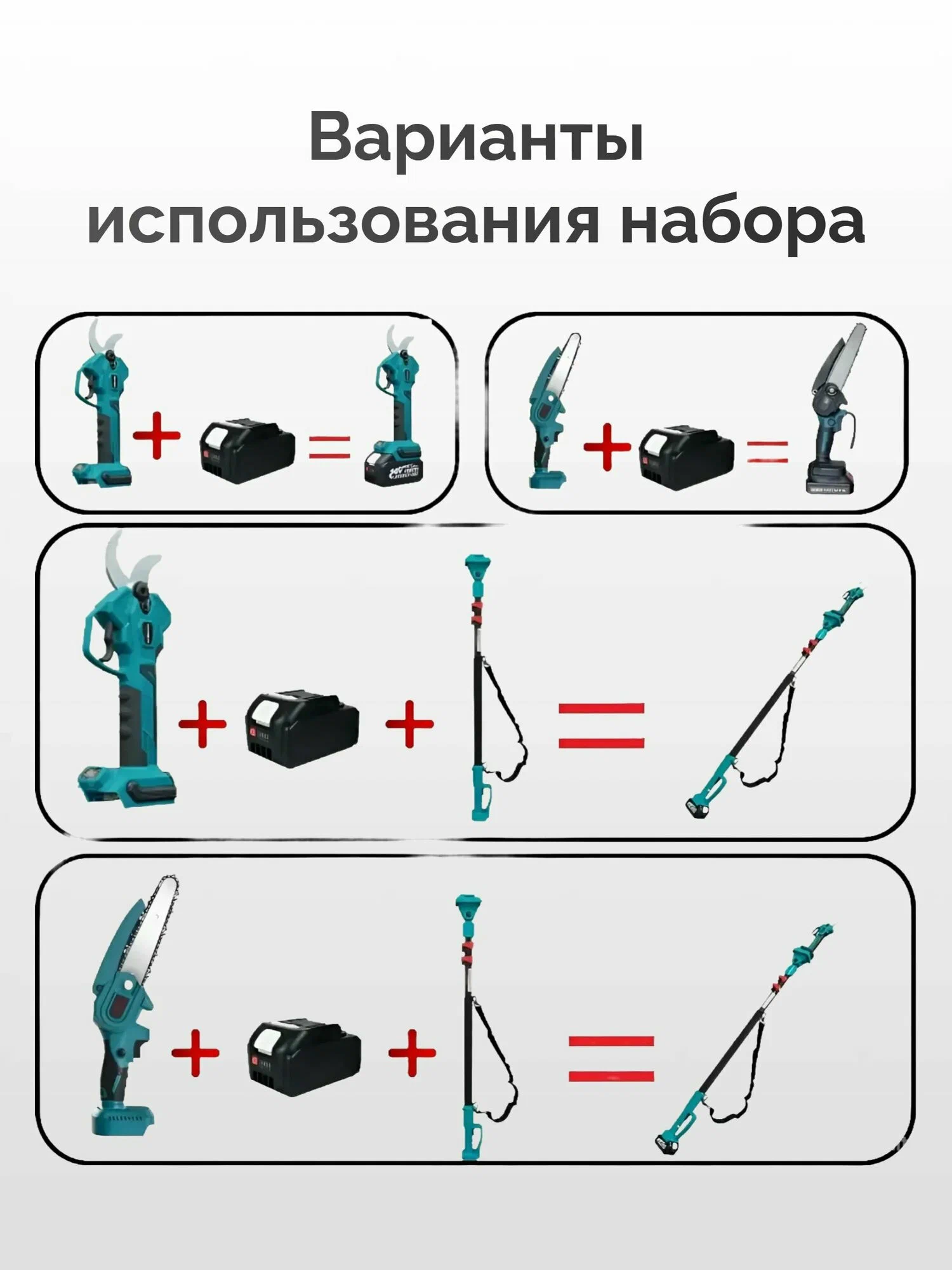 Набор для сада 3в1: цепная аккумуляторная пила, секатор и телескопическая ручка, 2 аккумулятора в комплекте — фото 1