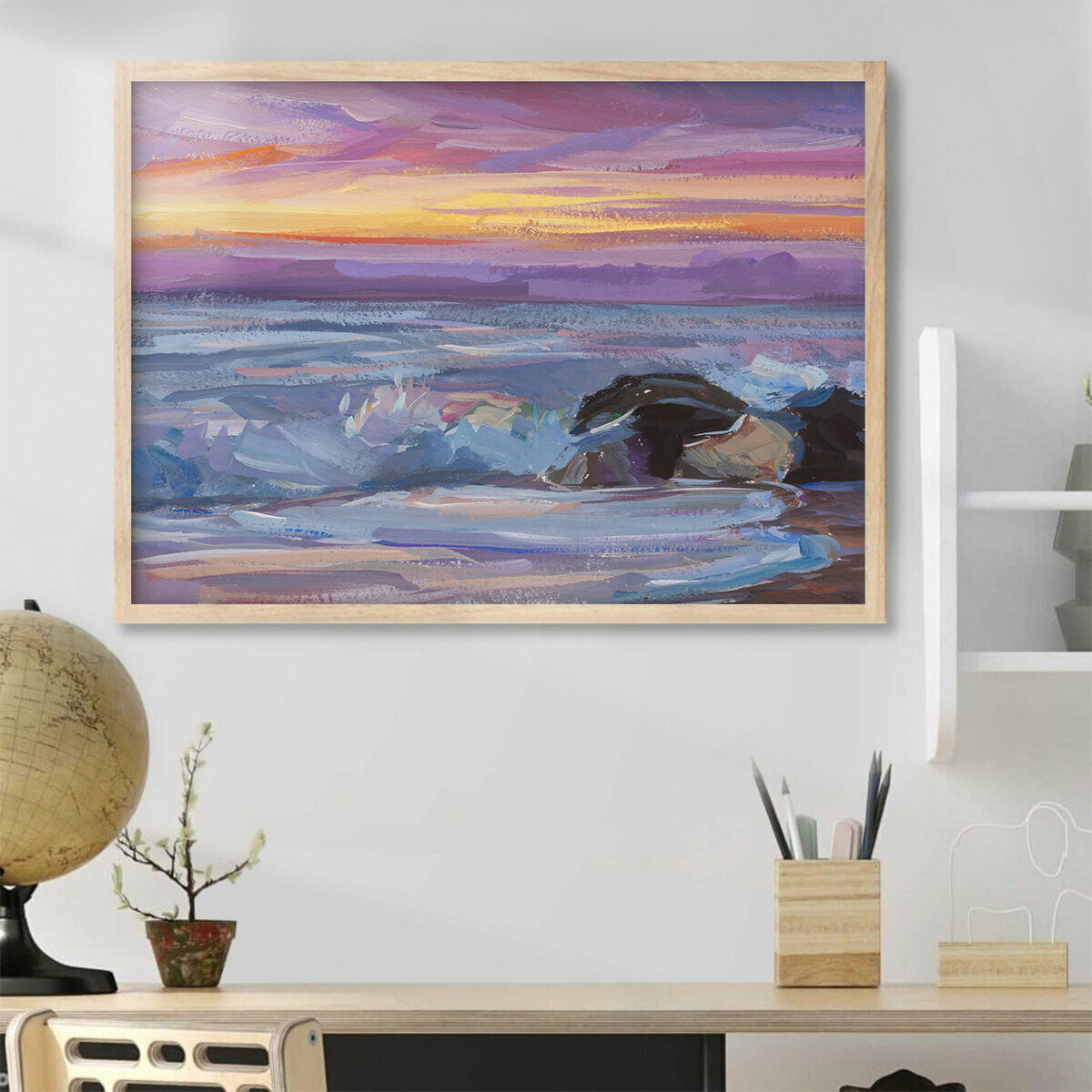 Постер "Рисунок море на закате" без рамы 40x50 см на стену для интерьера