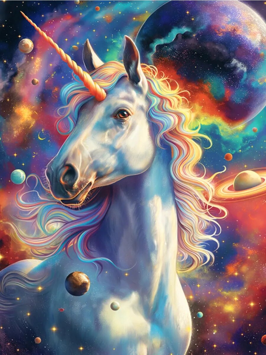 Картина по номерам единорог в космосе 40х50
