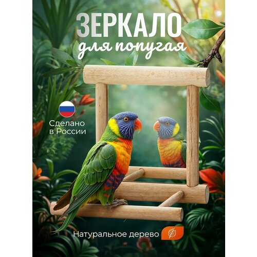Зеркало для попугая в клетку с жердочкой. Игрушка для попугая.