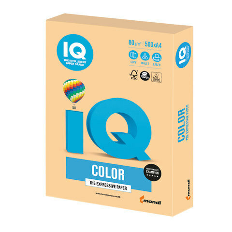 Бумага IQ color, А4, 80 г/м2, 500 л, умеренно-интенсив, золотистая, GO22