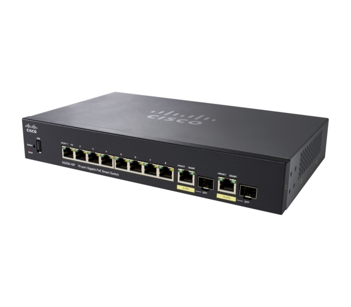 Коммутатор Cisco SG250-10P-K9-EU 8×10/100/1000 2хSFP/RJ-45 PoE+