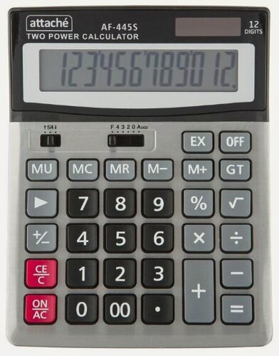 Изображение товара Калькулятор настольный Attache AF-445S 12-разрядный серый/черный, 190x147x41 мм