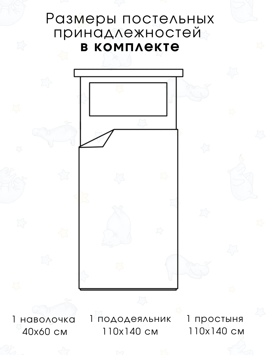 Детское постельное белье для новорожденных Ночь Нежна Бегемотики, бязь, наволочка 40х60, 100% хлопок — фото 1
