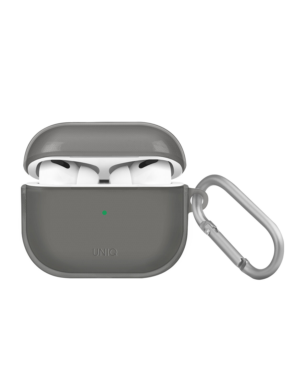 Чехол Uniq Glase с карабином для AirPods 3, силикон, Smoke grey