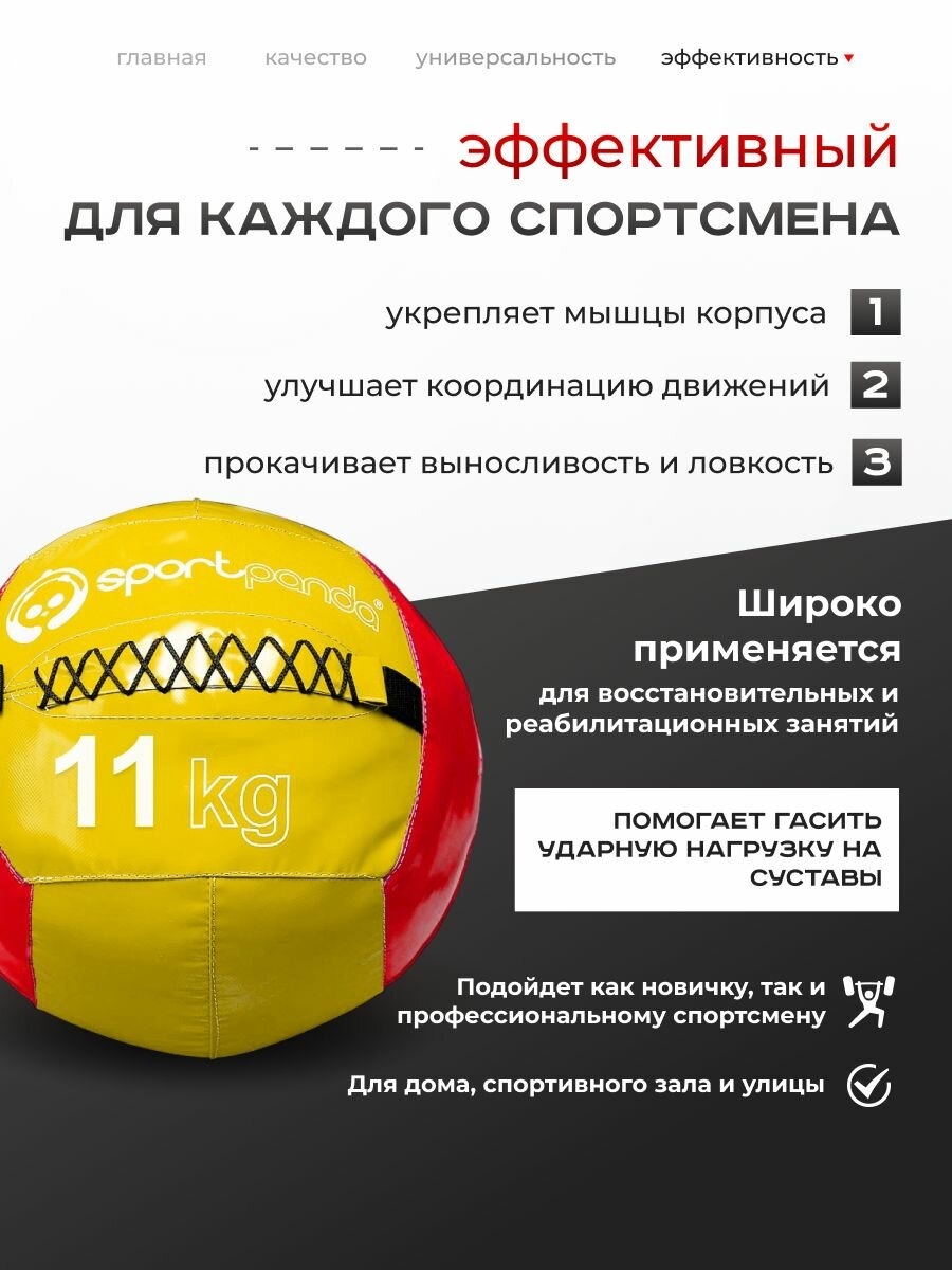 Медбол SportPanda, ПВХ, диаметр 38 см, 11 кг, армированные швы — фото 1