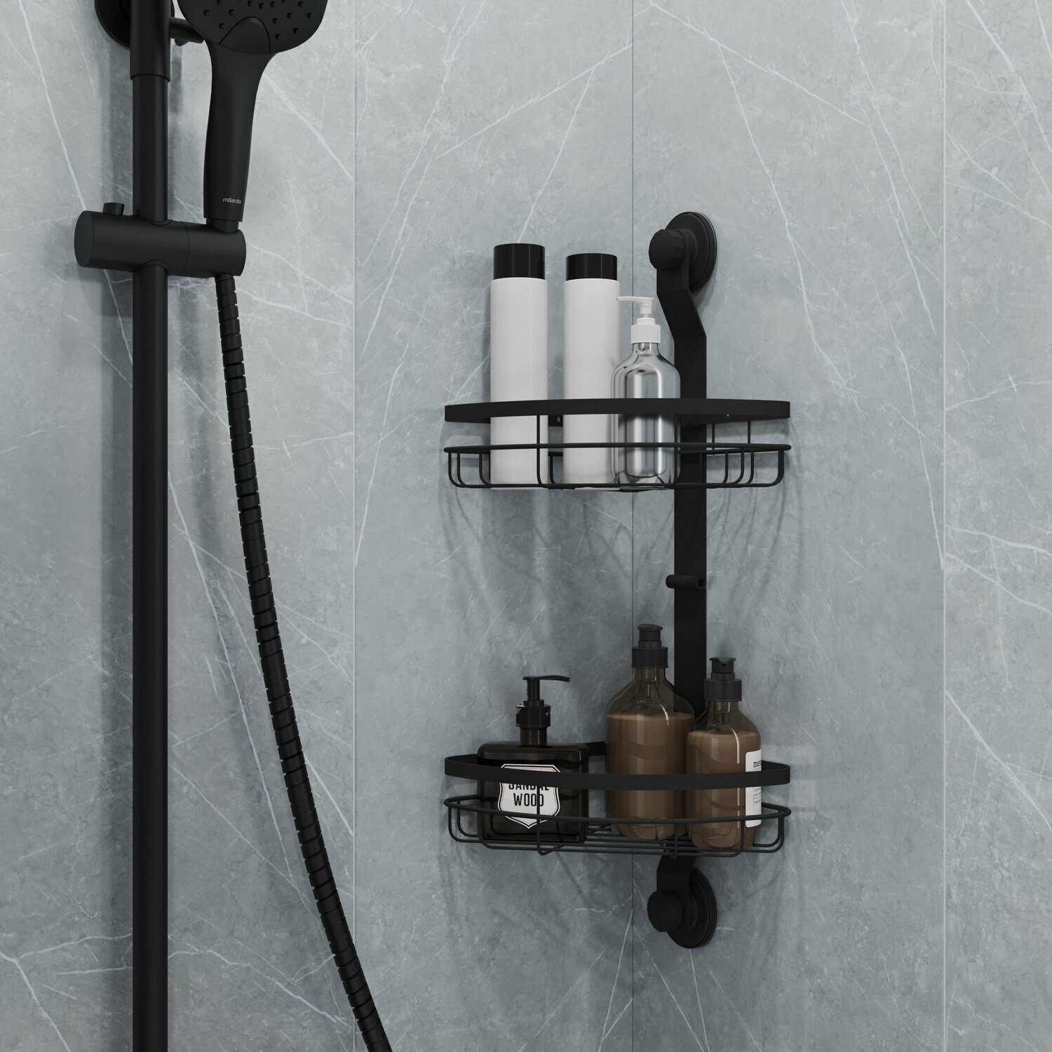 Двухъярусная угловая полка Milardo Easy EASCWS2M44 проволока стальная черный матовый