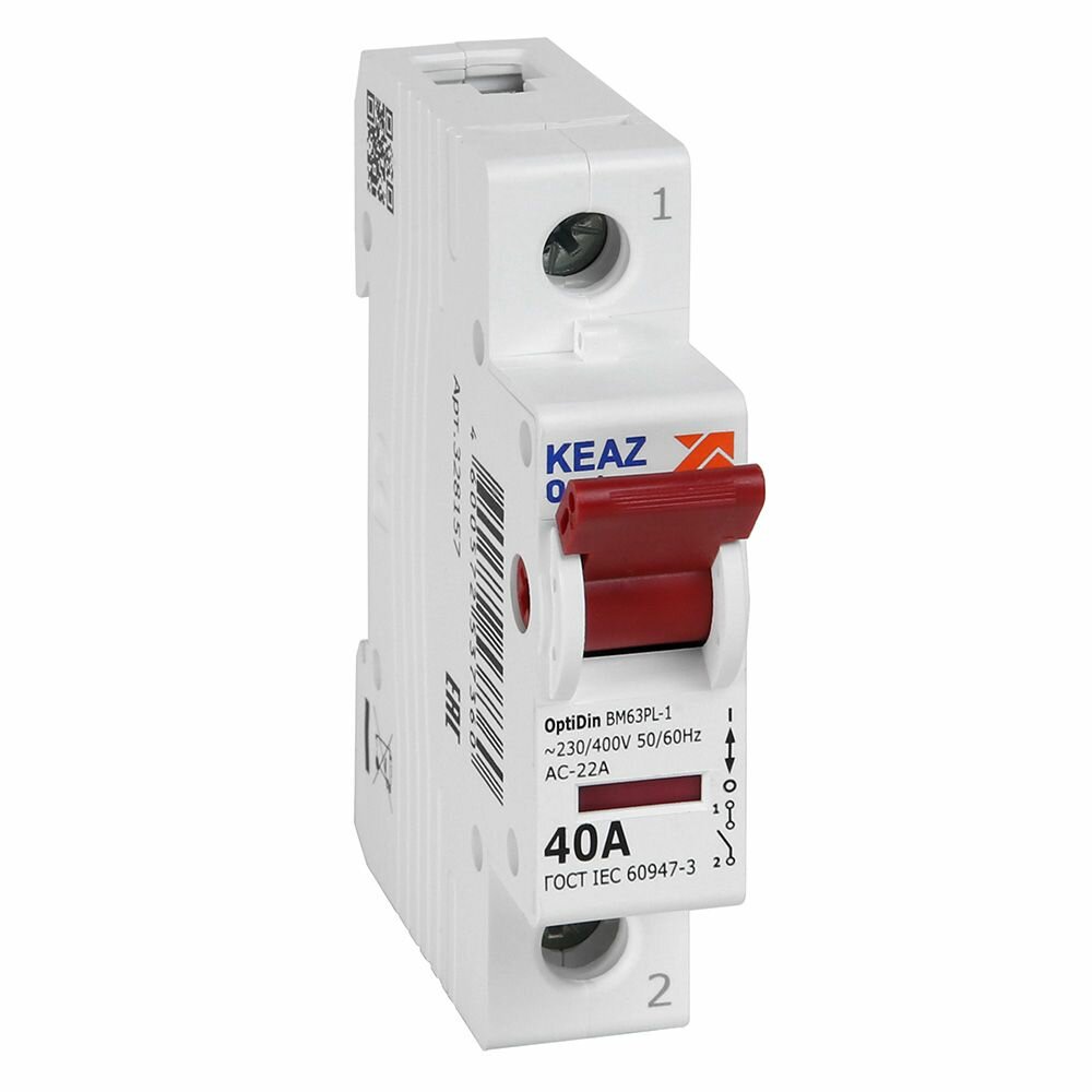 КЭАЗ OptiDin ВМ63PL Выключатель нагрузки 1P 40А 400В (BM63PL-140-УХЛ3), КЭАЗ, арт.328157