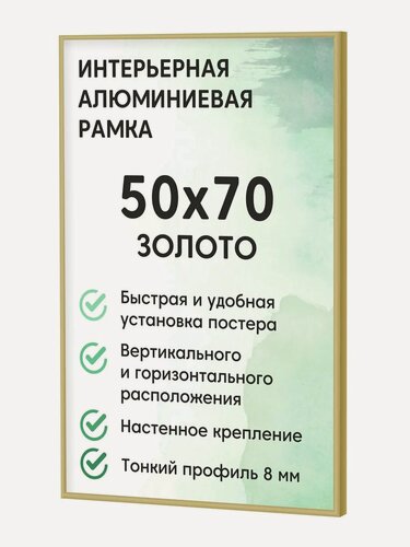 Изображение товара Фоторамка БС "ALTIRO", 50 см x 70 см, алюминий, с пружинами, золотая