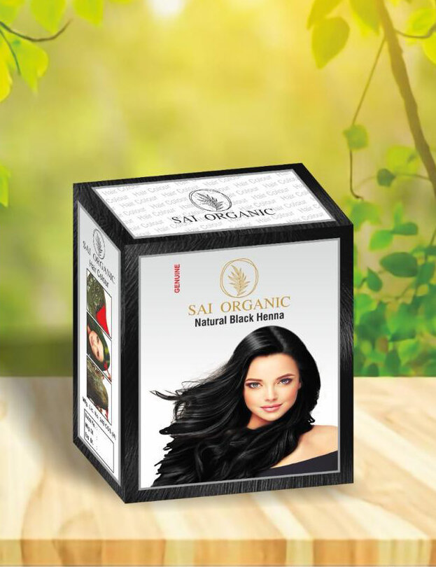 NATURAL BLACK Henna, Sai Organic (натуральный чёрный хна для волос, Саи Органик), 6 пакетиков по 10 г.