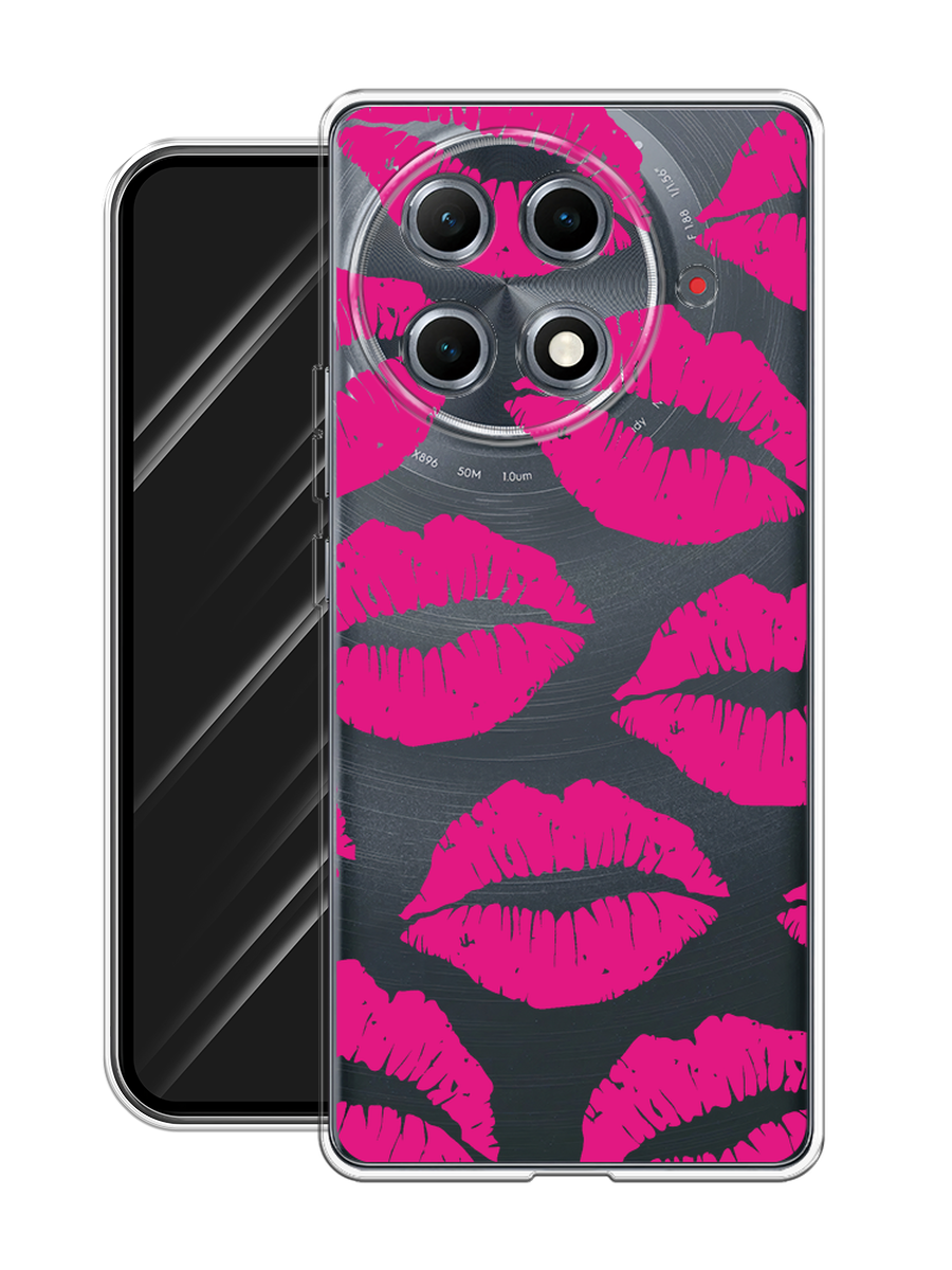 Чехол на Tecno Camon 30S Pro / Текно Камон 30S Про с принтом Ярко-розовая помада паттерн, прозрачный — фото 1