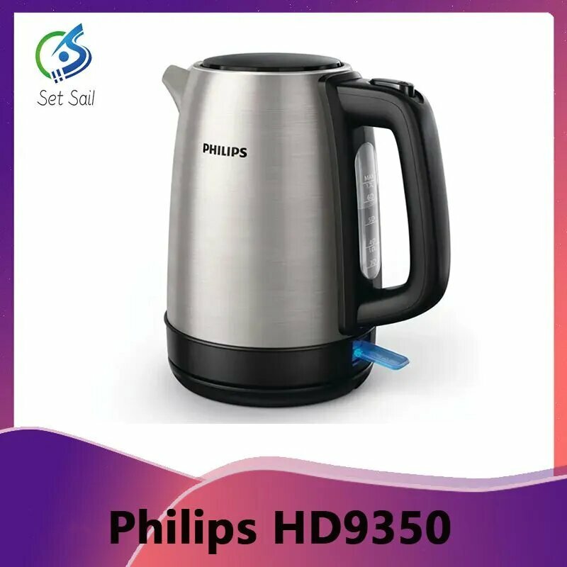 Philips Электрический чайник HD9350, серебристый, черный