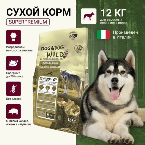 Корм для собак сухой Dog & Dog Wild Regional Grassland, кабан, ягненок 12кг (от года)