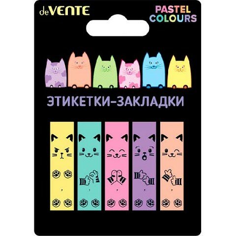 Набор самоклеящихся этикеток-закладок deVENTE "Cats" 45х12 мм-5х25 листов, пластик (2011108)