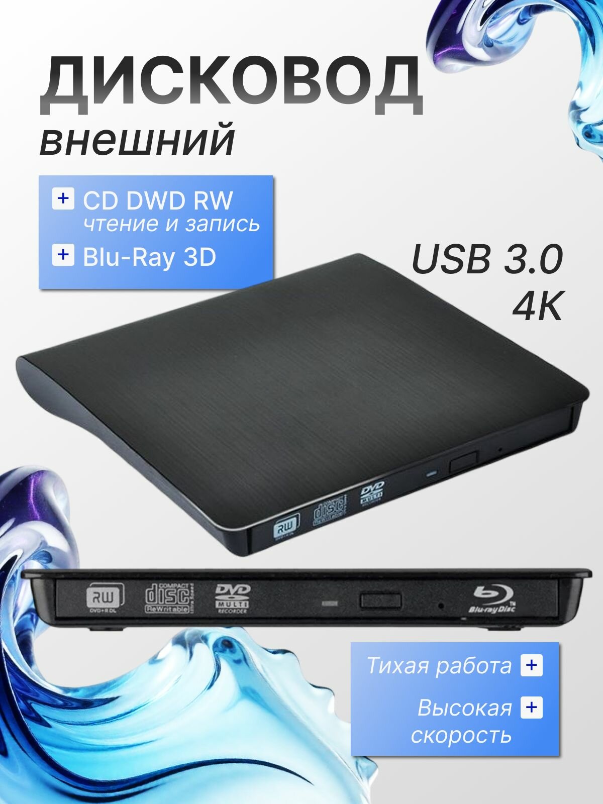 Внешний дисковод, Blu-Ray R/RW +DVD R/RW, оптический привод с интерфейсом USB 3.0