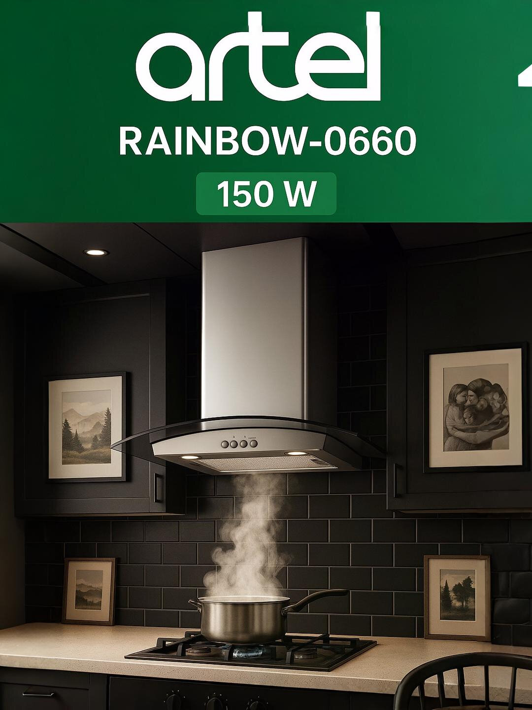 Вытяжка Artel Rainbow ART-0660, 3 скорости, 700 м³/ч, LED Seriy