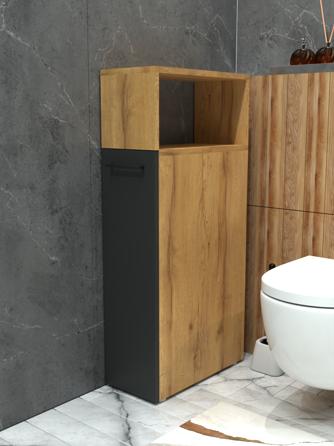 Тумба Фант Мебель напольная под раковину ЛДСП цвет антрацит\дуб золотистый