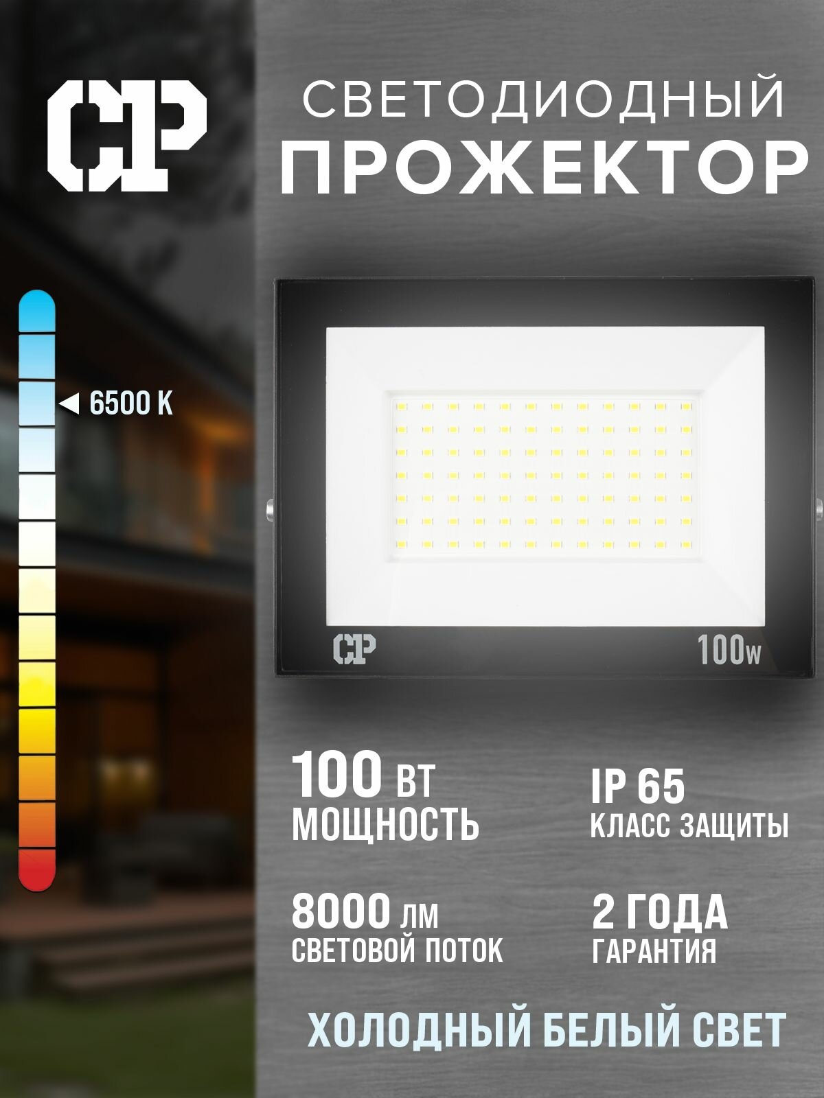 Прожектор уличный светодиодный СДО MP 100 Вт LED IP65 холодный белый поворотный