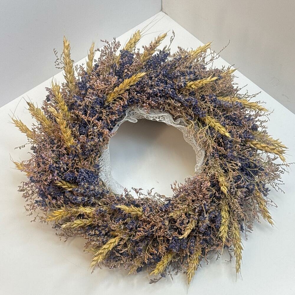 Венок из сухоцветов: лаванда и пщеница 30 см