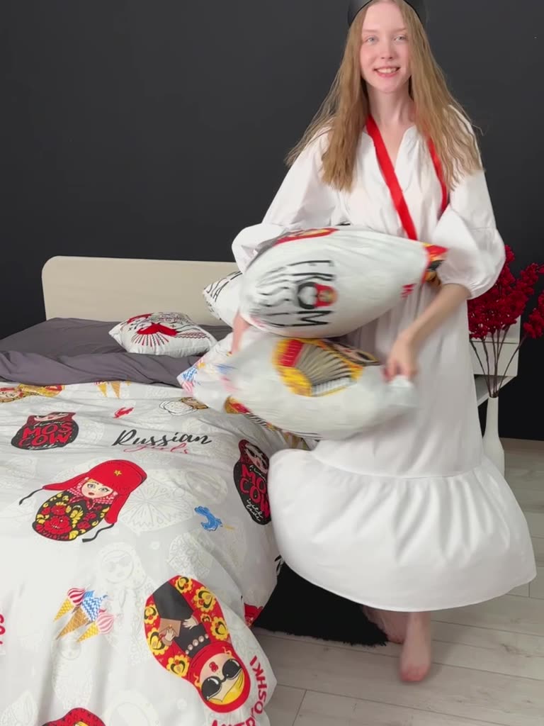 Постельное белье Uniqcute 1,5-спальное, Поплин, наволочки 50х70 см, Матрешка, Russian Girls — фото 1
