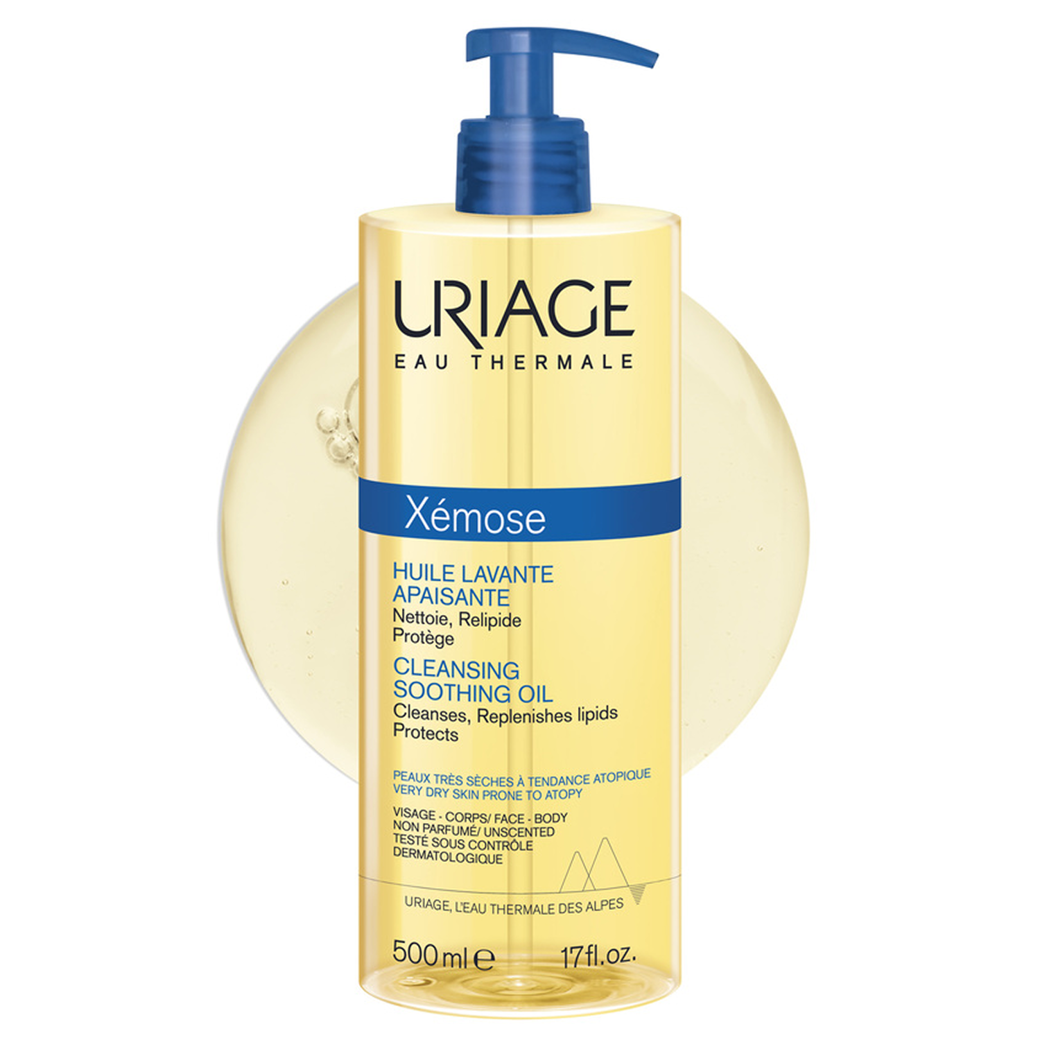 Масло для душа URIAGE "Xemose", очищающее, успокаивающее, без отдушки, для всех типов кожи, 500 мл
