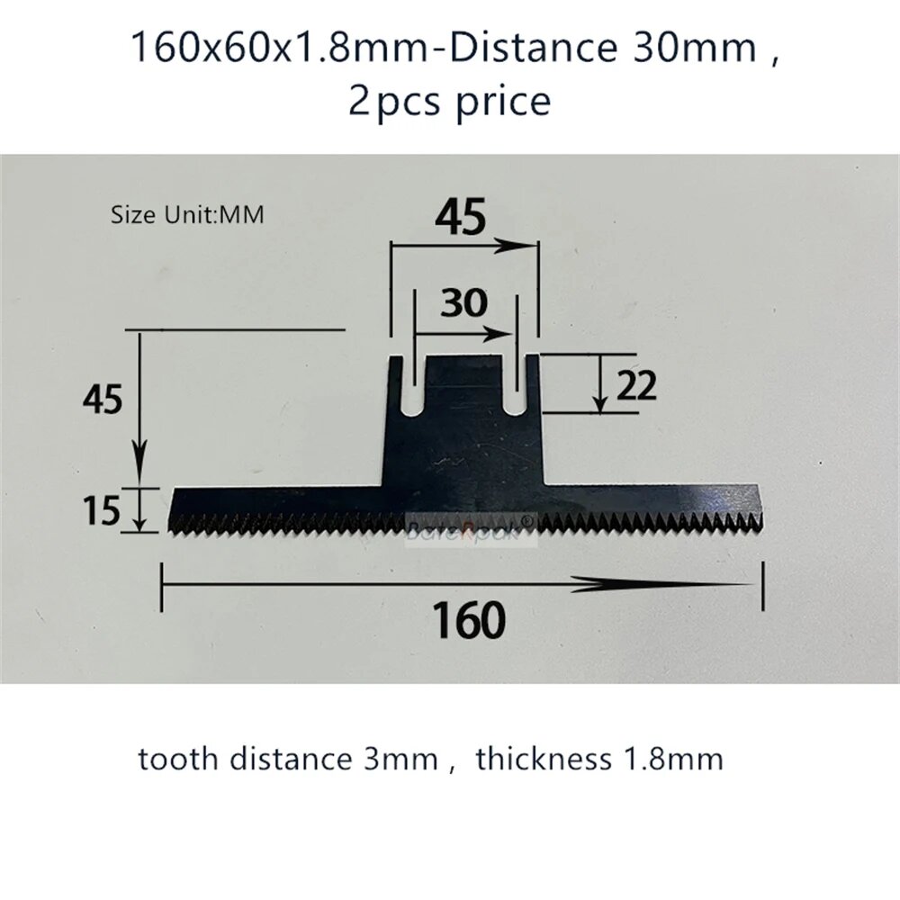 BateRpak 2 шт цена вертикальная упаковочная машина запасная часть лезвие ножа fIlm лезвие для резки зубов Т-образной формы 160x60x1.8mm-Dis 30