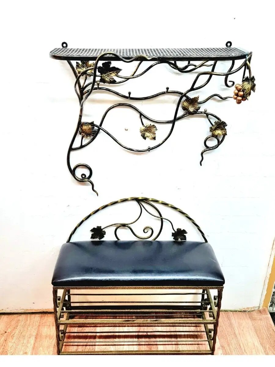 Кованая прихожая №18, вешалка + банкетка, Студия кованой мебели Нива, цвет черный — фото 1