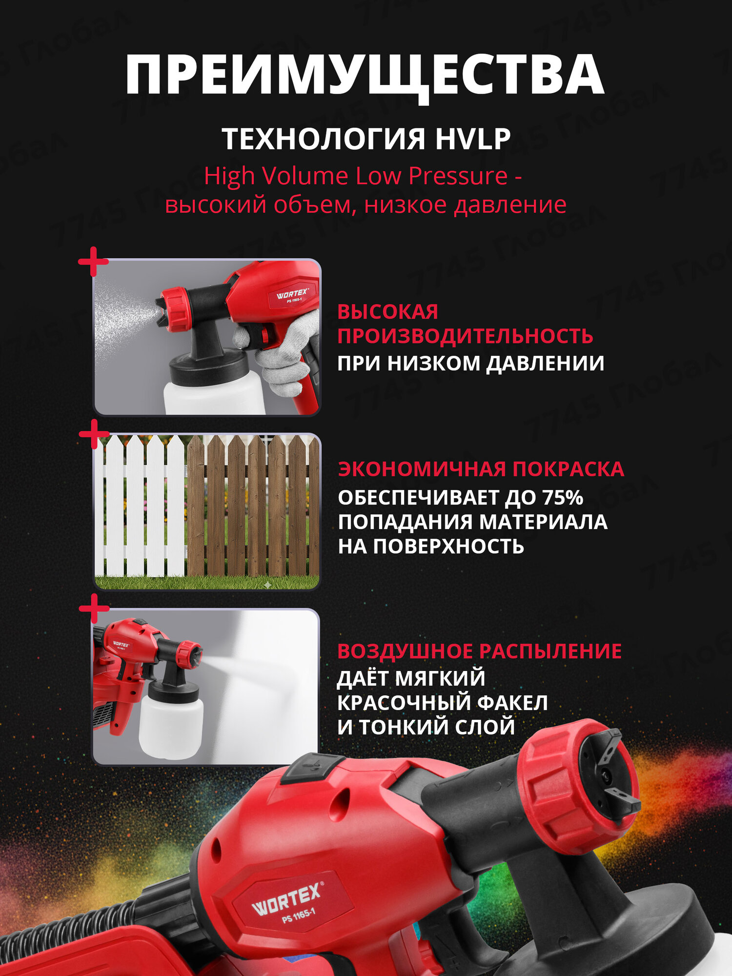 Краскопульт WORTEX PS1165-1 электрический воздушный 800мл 1325733 — фото 1