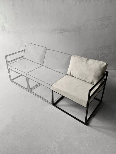 Изображение товара Диван мягкий удобный для отдыха, уличный, на балкон, веранду, лофт, минимализм, "Композит" белый велюр 1 секция угловая