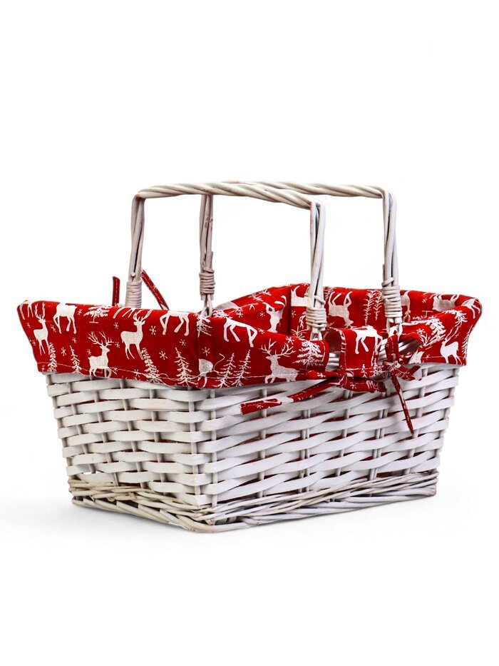 Корзина плетеная 37 х 28 х 18 см ручка h=13 см белая НГ ткань красный 10948827