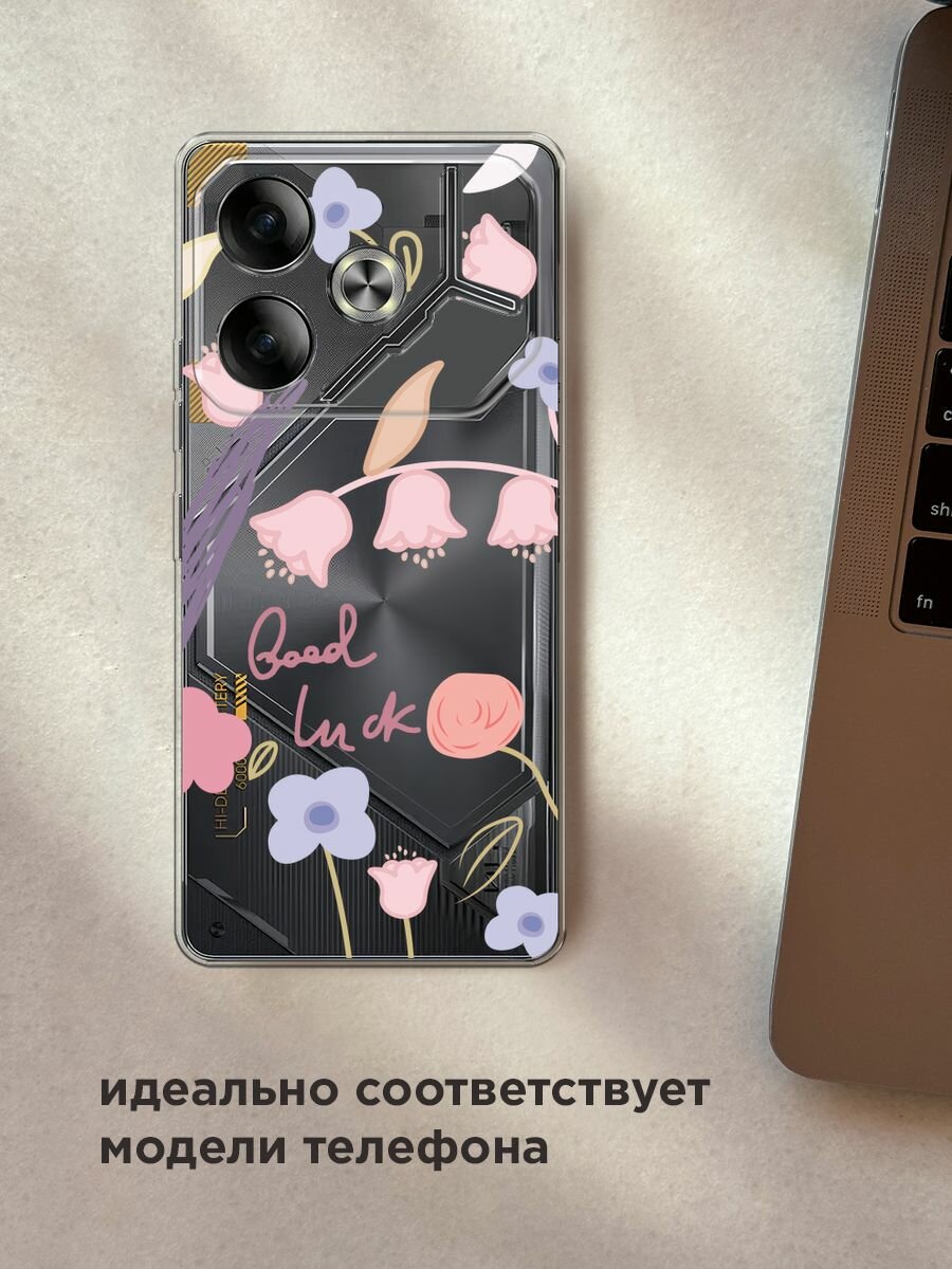 Чехол на Tecno Pova 6 / Текно Пова 6 с принтом "Lucky flowers", прозрачный — фото 1