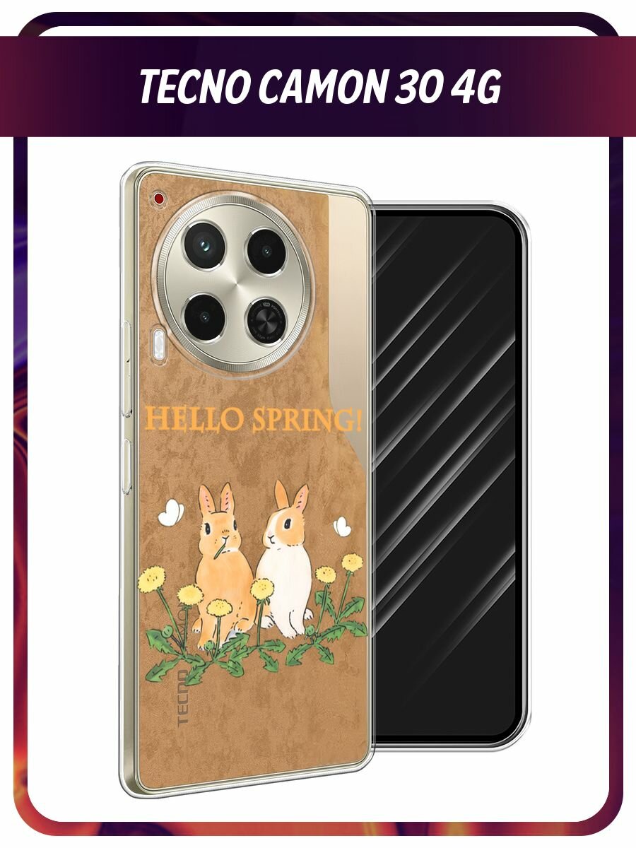Чехол на Tecno Camon 30 4G / Текно Камон 30 4G с принтом "Весенние кролики", прозрачный
