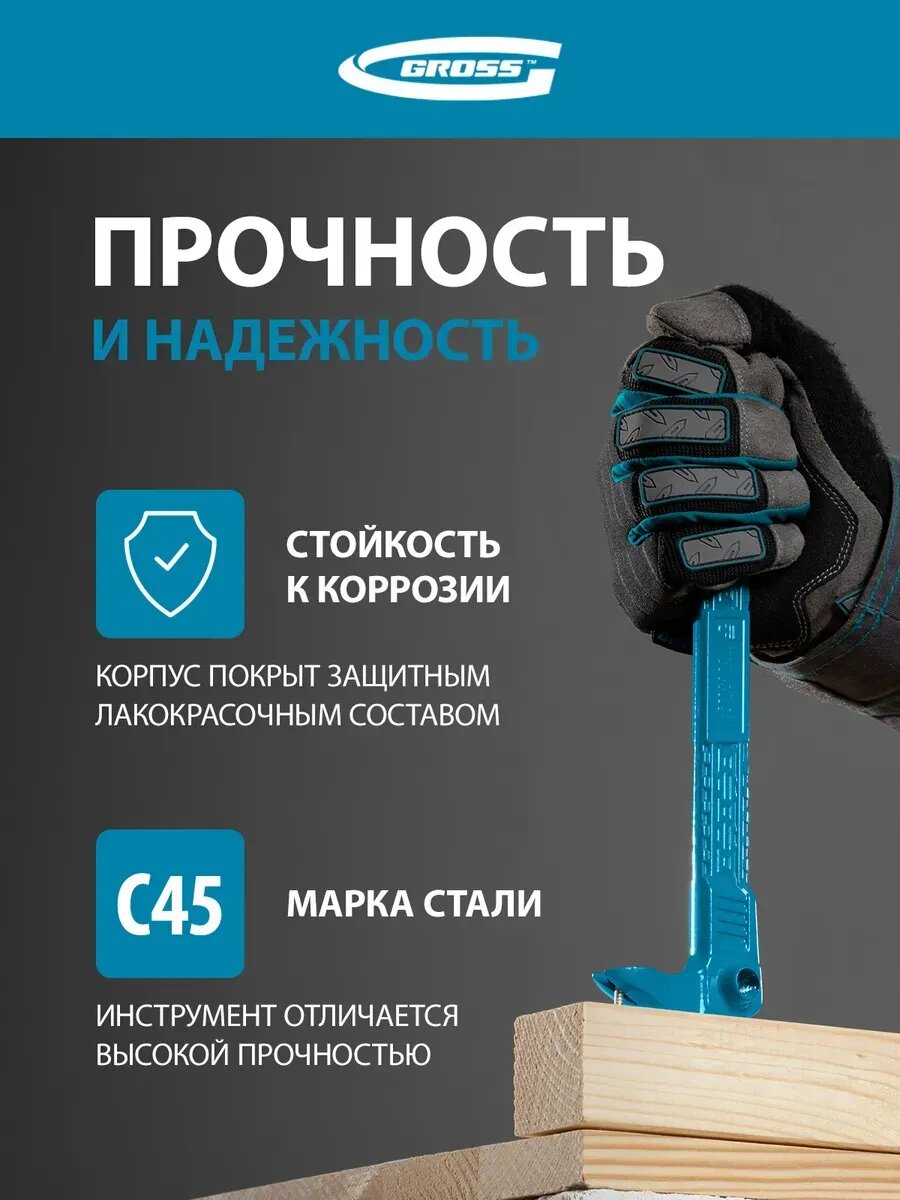 Лом (гвоздодер) мини, 250 х 21 х 9 мм, кованый, GROSS 25251 — фото 1