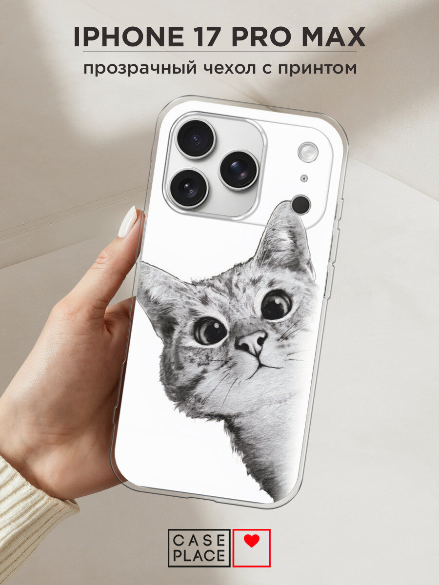 Чехол на Apple iPhone 17 Pro Max / Айфон 17 Про Макс с принтом Кот рисунок черно-белый