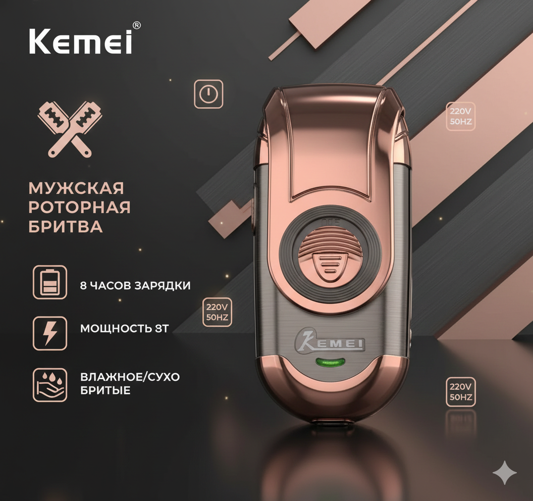 Машинка для стрижки KEMEI, от USB, с маслом и щеточкой, нержавеющая сталь