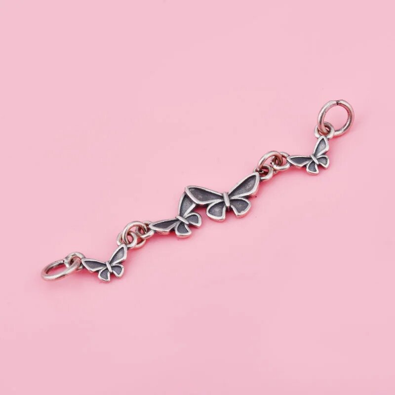 Серебряный шарм бабочки, 5 шт, Retro, розовый