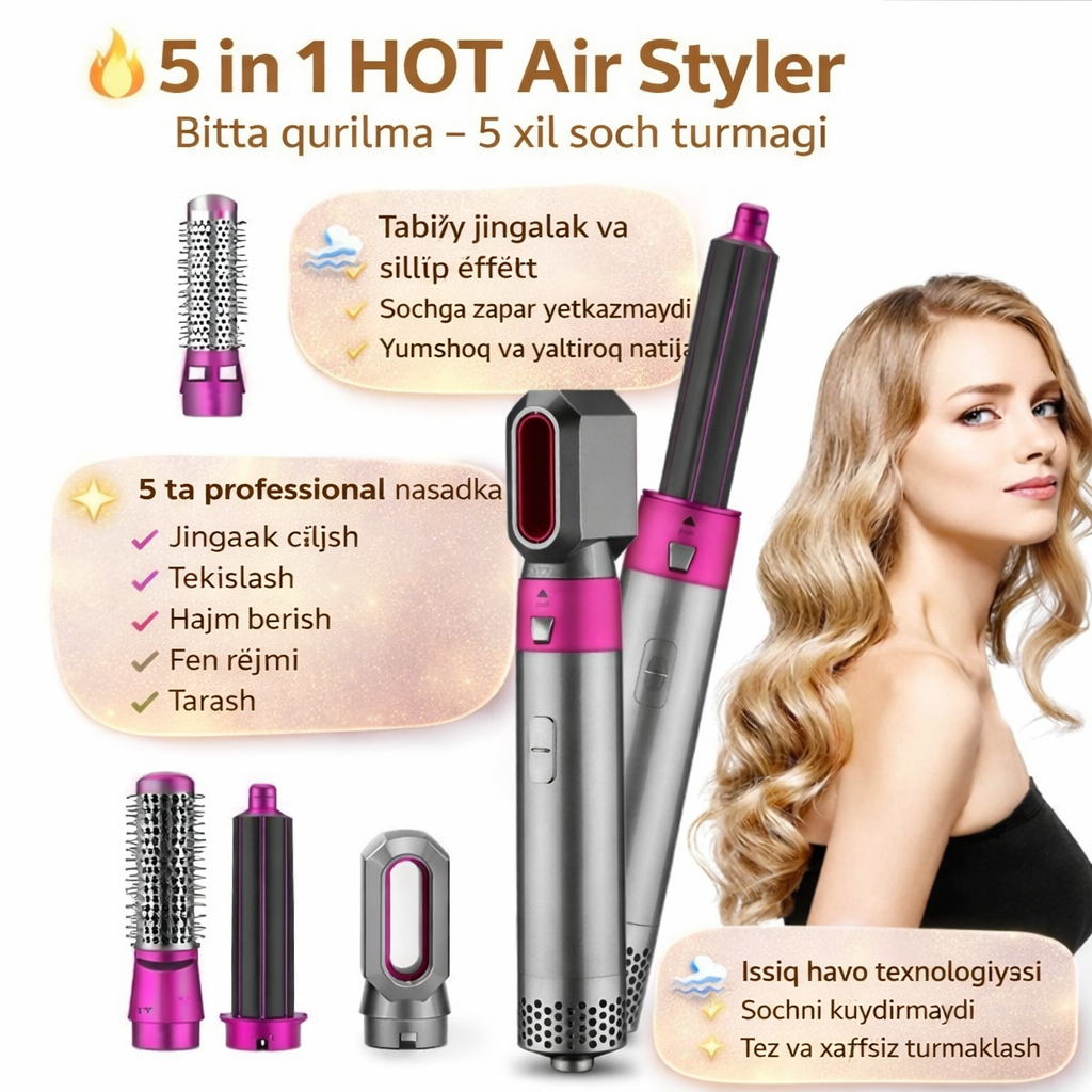 Фен Dyson 5 в 1 для всех типов волос, мультистайлер, плойка, выпрямитель, насадки для завивки и объема,