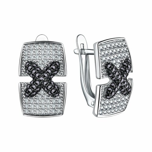 фото Серьги diamant online, серебро, 925 проба, родирование, фианит, длина 1.7 см, , черный