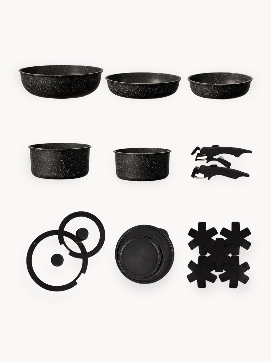 Набор кастрюль и сковородок для готовки MYIDEA, индукционный, антипригарный, съемные ручки.