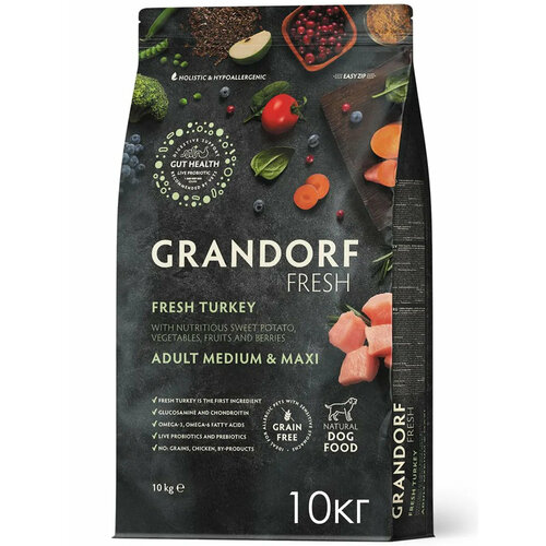 GRANDORF Fresh Med&Maxi Adult Turkey&Potato Корм сух. индейка, батат д/собак сред/круп. пор.10кг