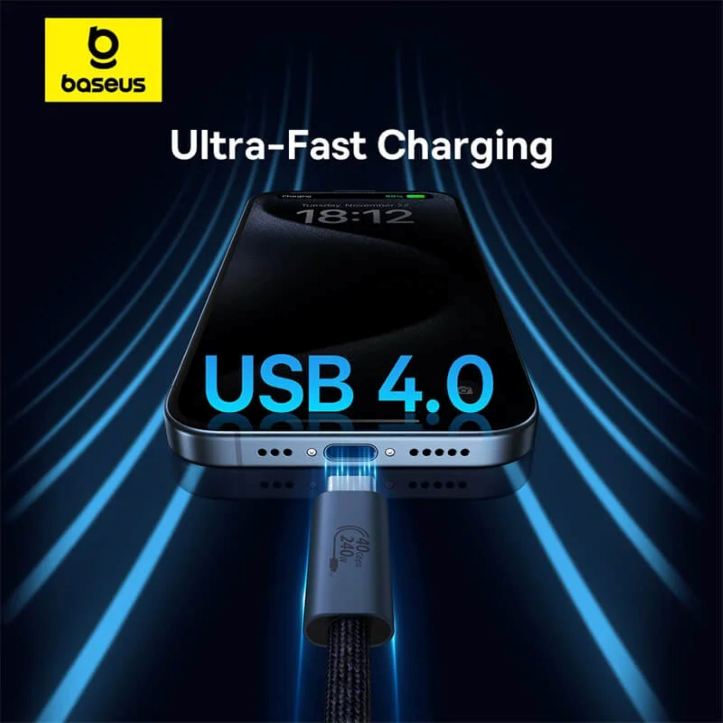 USB кабель BASEUS P10311803111-00 240W Flash Series 2, USB-C на USB-C, быстрая зарядка, 1м — фото 1