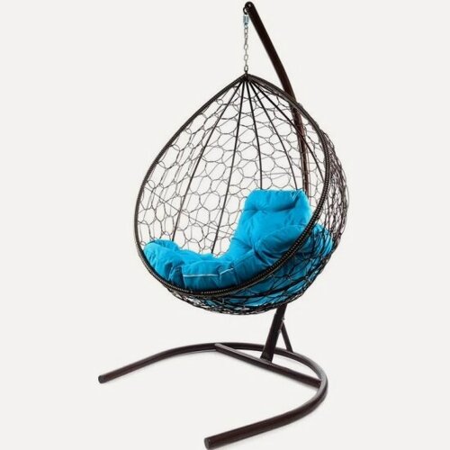 Изображение товара Подвесное кресло кокон M-group Капля с ротангом черное+голубая подушка