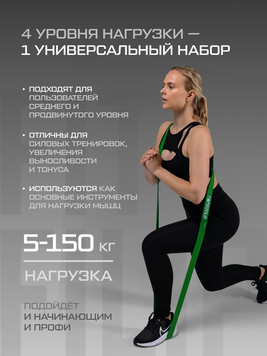 Резинки для фитнеса, набор 4 штуки; резинка для подтягивания на турник; эспандер для фитнеса, тренажер 5-150 кг — фото 1